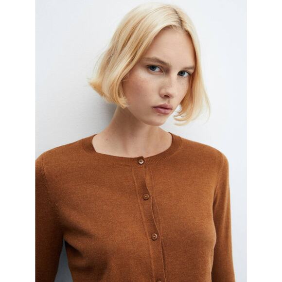 MNG Mango Twinky Wool Blend Knitted Cardigan Caramel Size L Women’s New - Picture 7 of 7